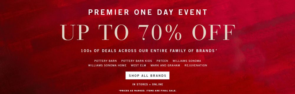 One Day Only Premier Sale West Elm Pottery Barn William Sonoma